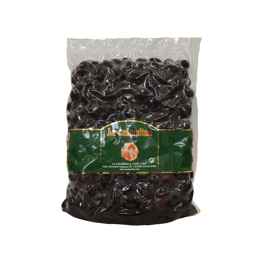 UND 8 ACEITUNA NEGRA ARAGON EN ACEITE BOLSA 1 KG CALANDINA