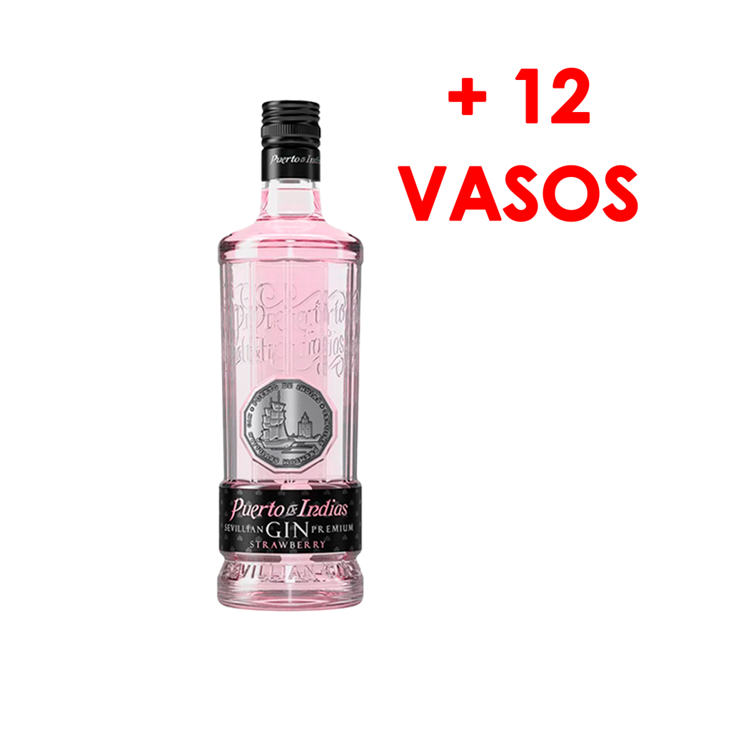 UND 6 GINEBRA PUERTO DE INDIAS FRESA 70 CL + 12 VASOS