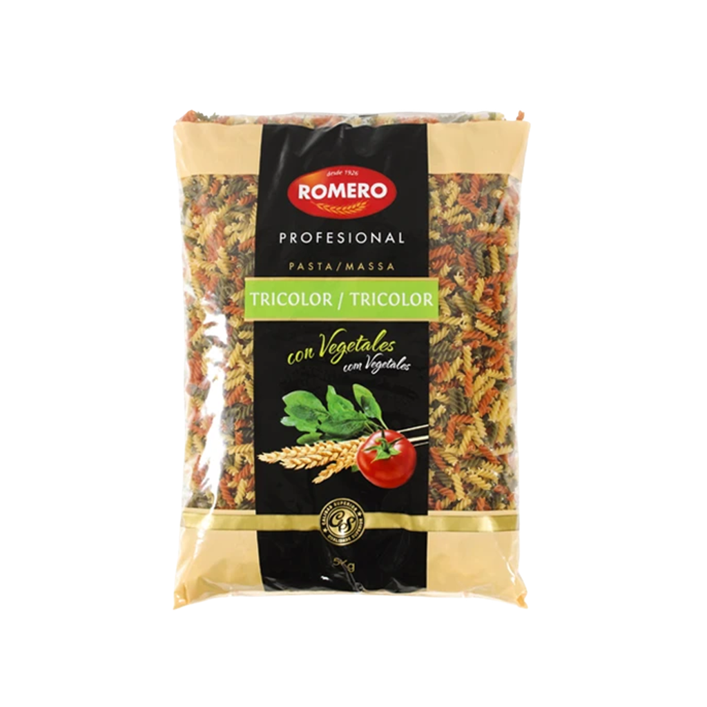 CAJA 1 UND PASTA ROMERO ESPIRALES 3 SABORES 5 KG